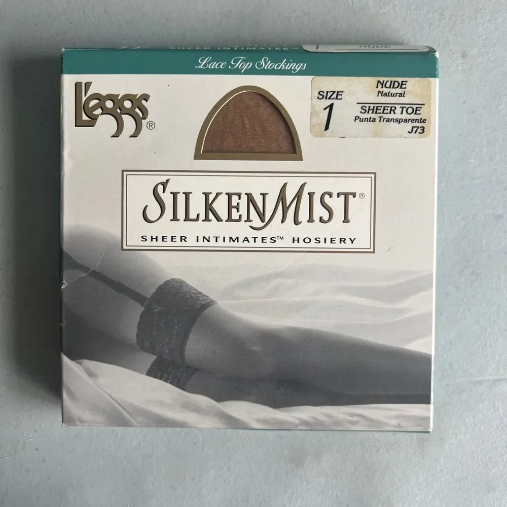 VTG New L'eggs Silken Mist Sheer Nude Thigh High Stockings Lace Top Sz 1 Small